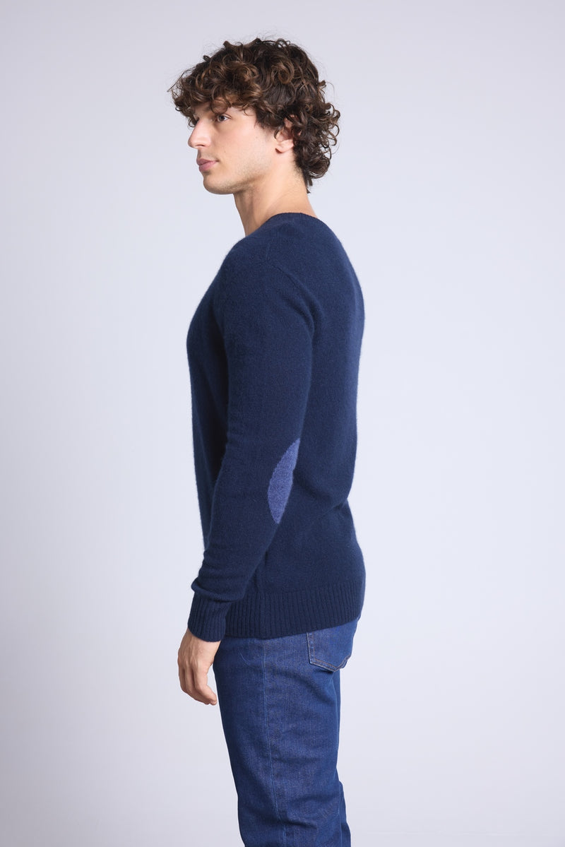 Pull Col Rond Coudieres Paxton - Bleu Marine Et Patch Denim - Homme
