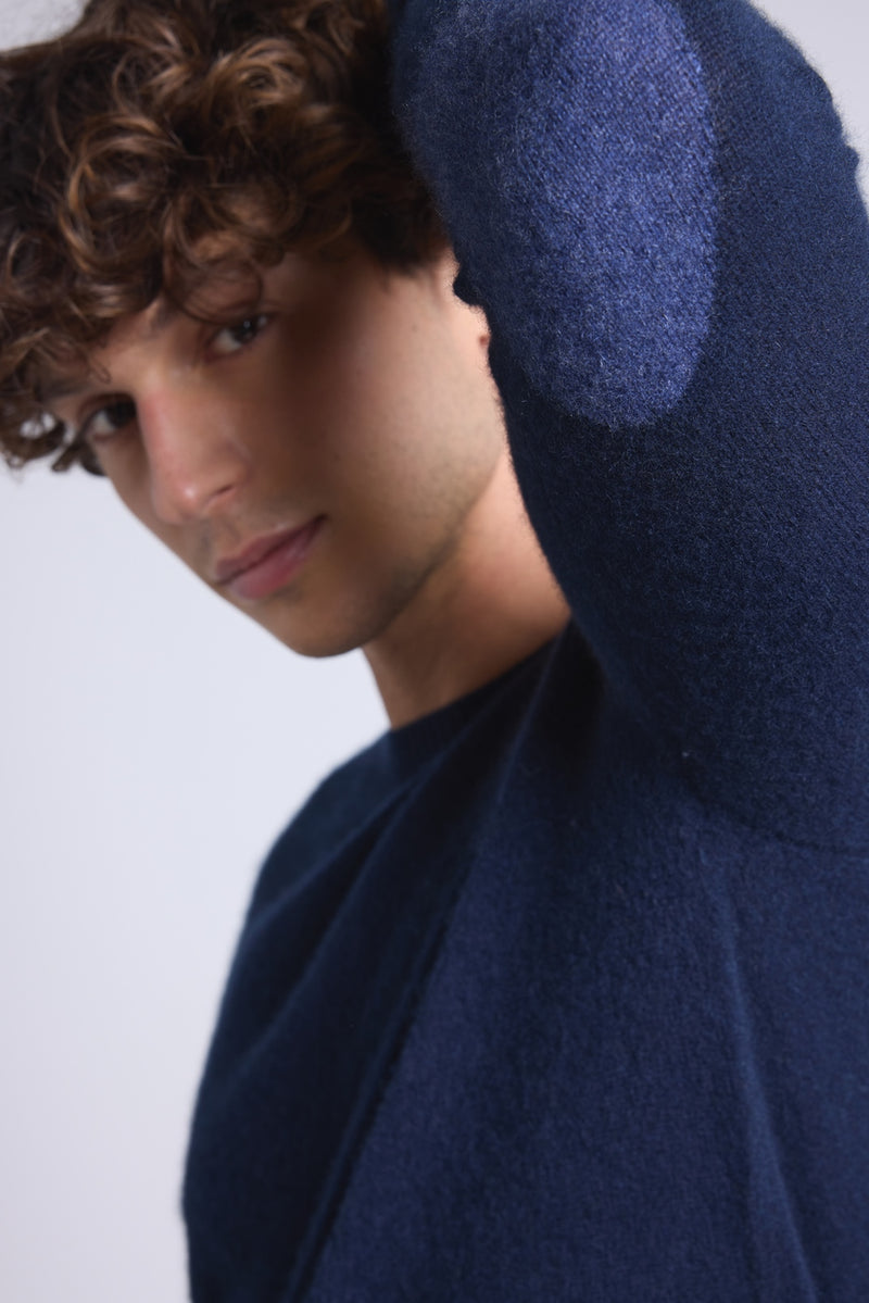 Pull Col Rond Coudieres Paxton - Bleu Marine Et Patch Denim - Homme