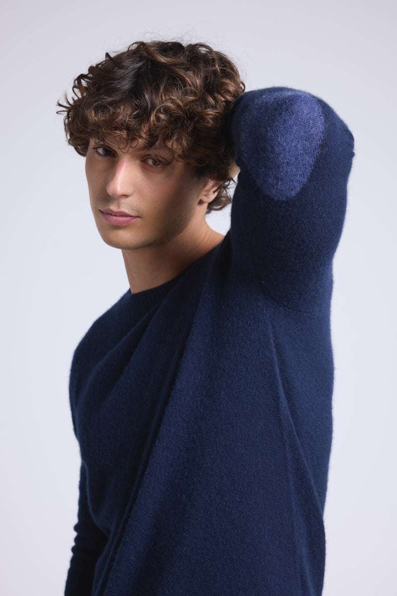 Pull Col Rond Coudieres Paxton - Bleu Marine Et Patch Denim - Homme