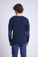 Pull Col Rond Coudieres Paxton - Bleu Marine Et Patch Denim - Homme