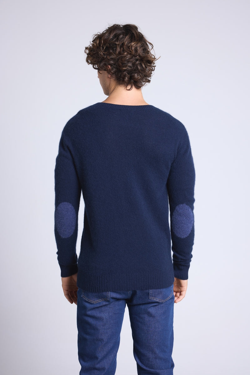 Pull Col Rond Coudieres Paxton - Bleu Marine Et Patch Denim - Homme