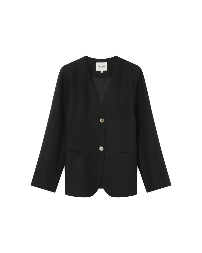 Blazer negro sin cuello tipo percha Payton