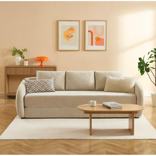 Canapé Droit - Paz - Déplimousse 3 Places - Tissu Chenille - Beige