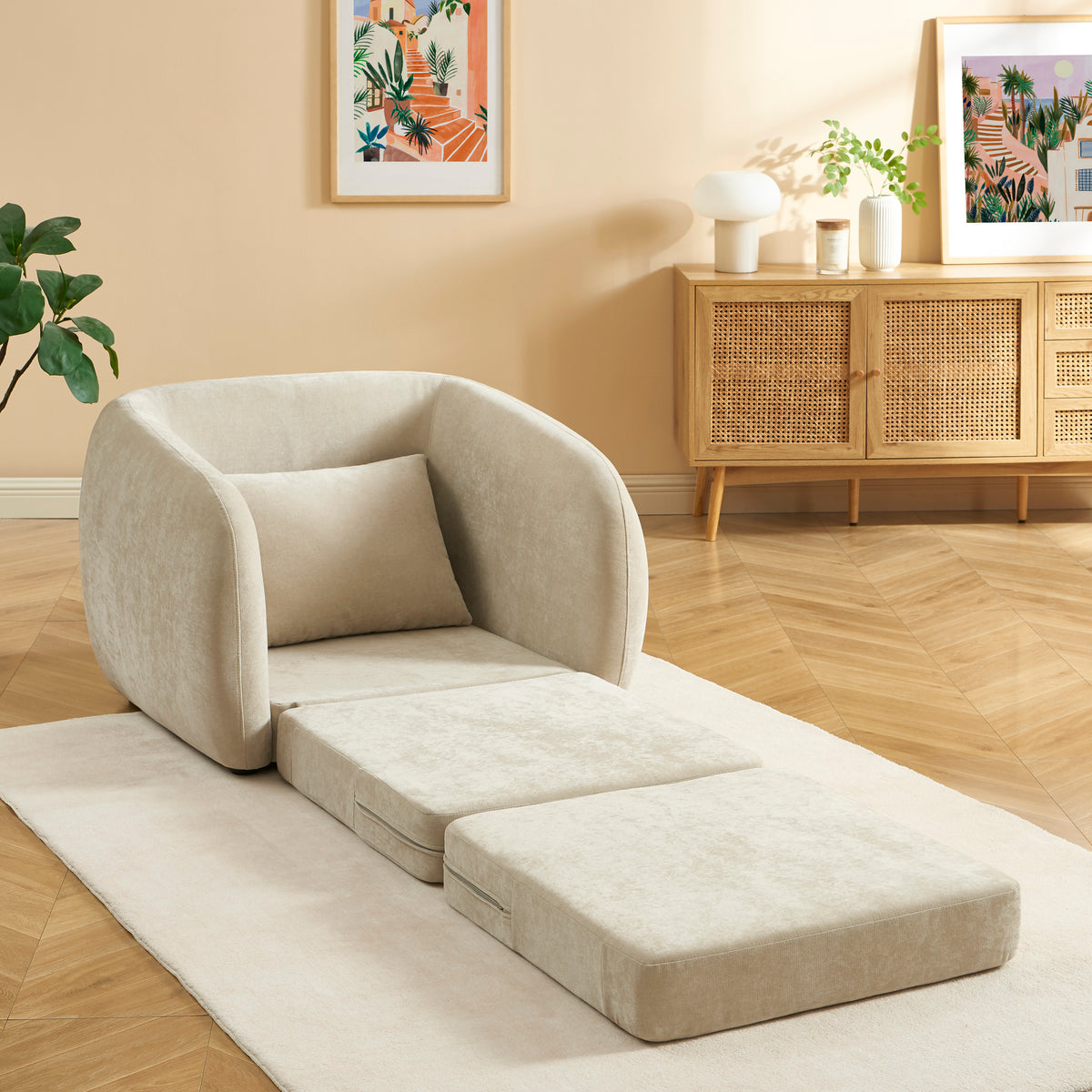 Paz - Sillón - Tela de chenilla beige