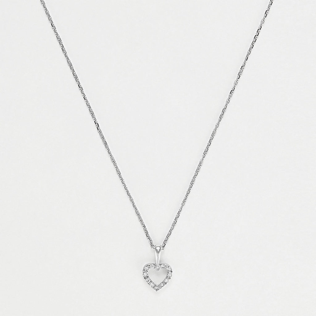 Pendentif Or Blanc 375/1000 "Mini coeur" D:0,04ct/12