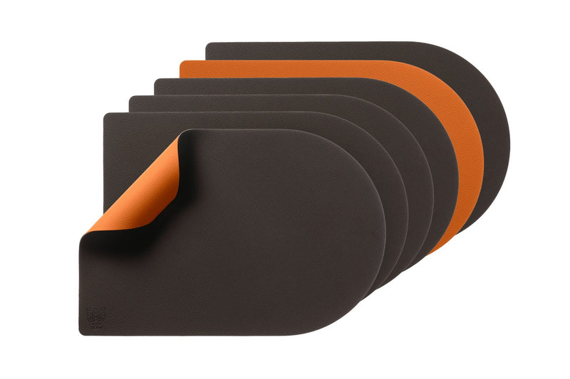 Set De Table Rectangovale Réversible - 6 Pièces - Cuir Recyclé Orange Et Chocolat