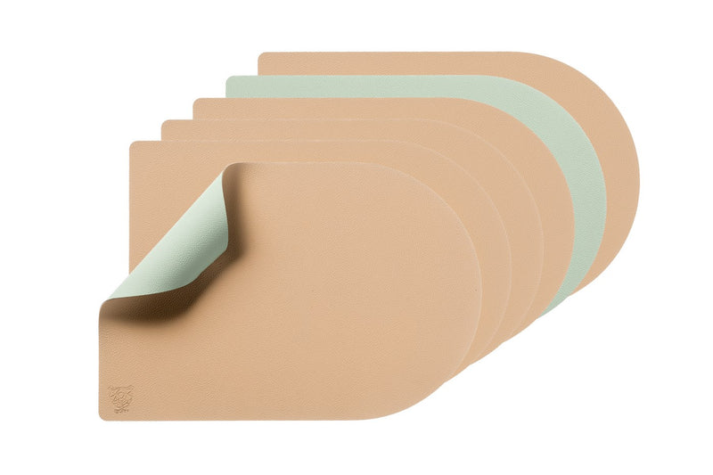 Set De Table Rectangovale Réversible - 6 Pièces - Cuir Recyclé Rose Pâle Et Vert Pâle