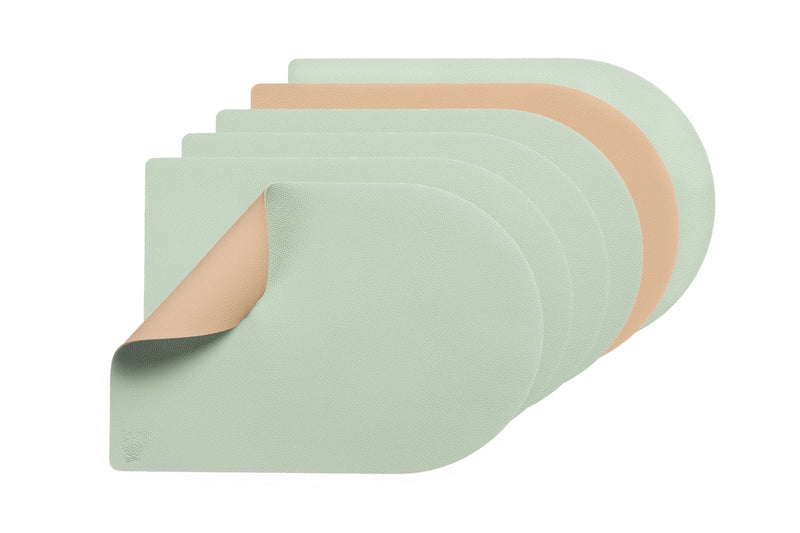 Set De Table Rectangovale Réversible - 6 Pièces - Cuir Recyclé Rose Pâle Et Vert Pâle