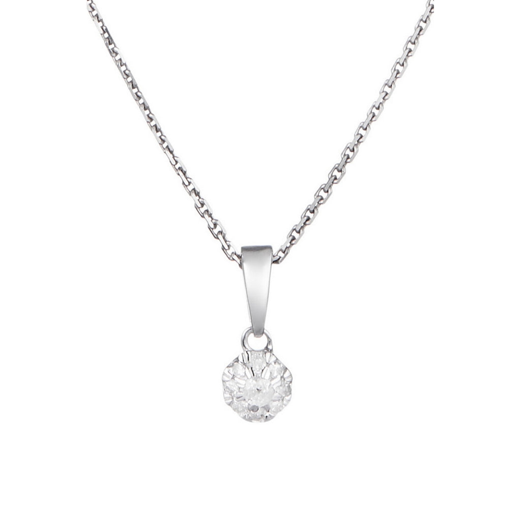 "Idylle" Pendant with 0.06/9 Diamonds - 375/1000 White Gold