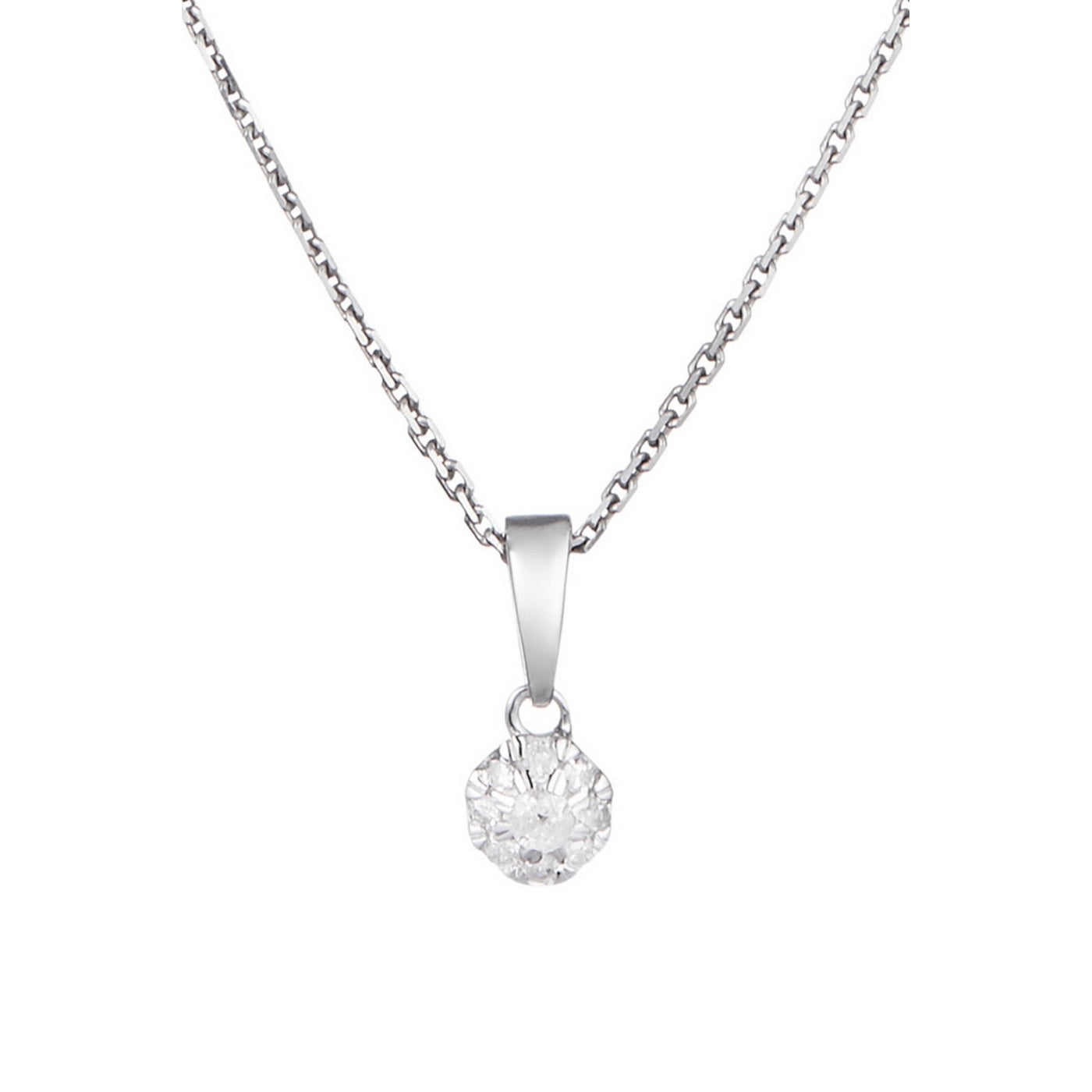 "Idylle" Pendant with 0.06/9 Diamonds - 375/1000 White Gold