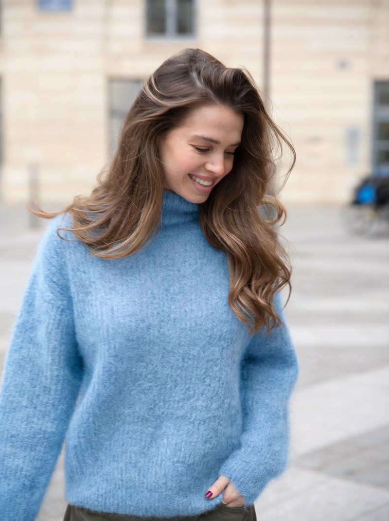 Pull Col Cheminé - Bleu Ciel