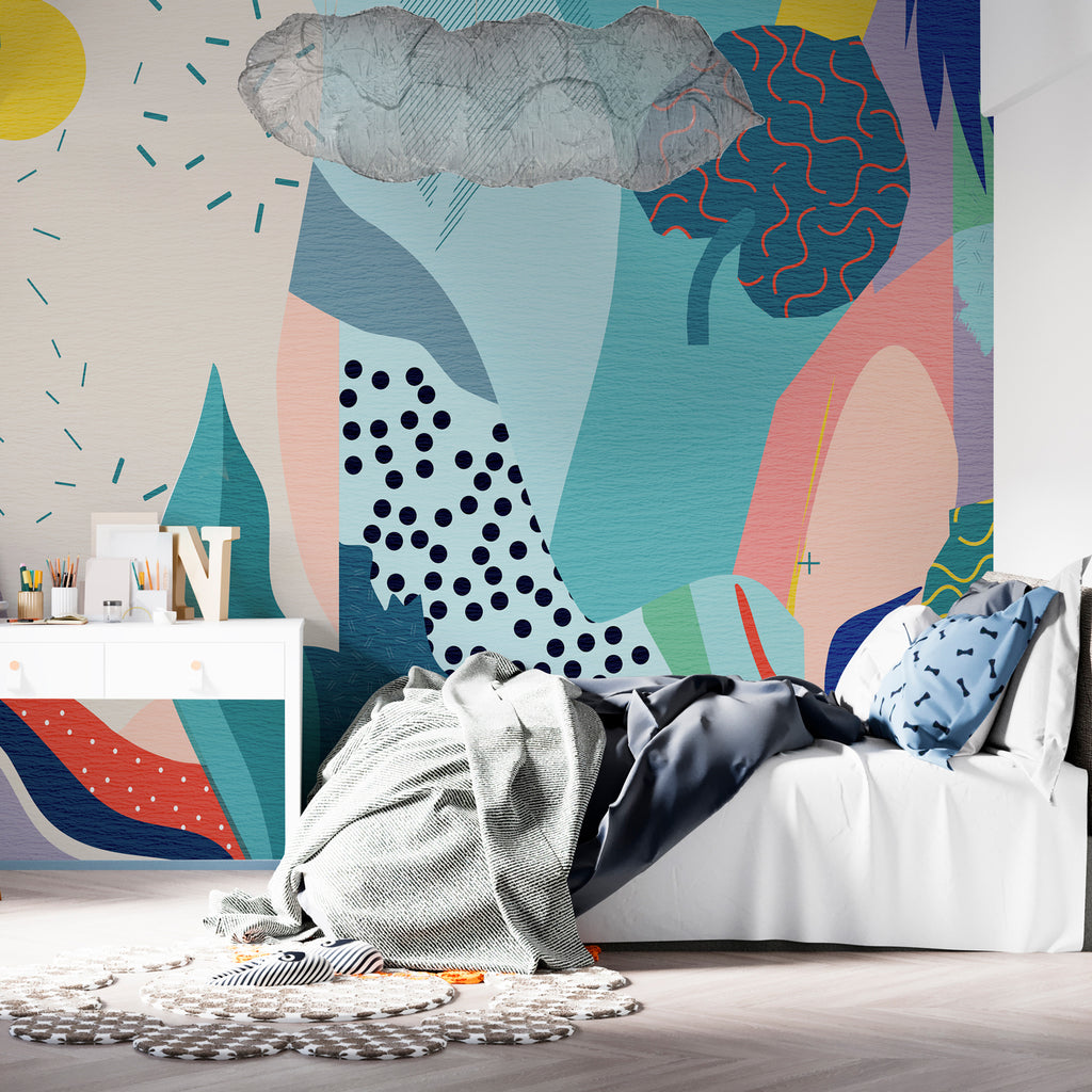 Abstract Jungle Panoramic Wallpaper - Multicolor