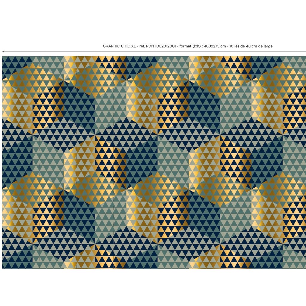 Lé Papiers De Ninon – Papier Peint Panoramique Graphic Chic Xl - Multicolore, papier peint à motifs géométriques, triangles bleus, verts et dorés