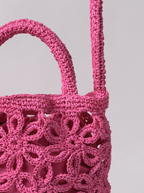 Pink Raffia Flower Basket Bag