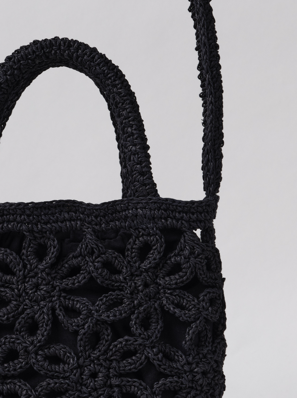 Bolso Cesta De Flores De Rafia Negro