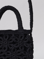 Bolso Cesta De Flores De Rafia Negro