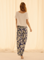 Purple Hibiscus Crinkled Effect Trousers
