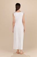 reanne Mother-of-pearl long dress with clam and guipure neckline