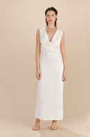 reanne Mother-of-pearl long dress with clam and guipure neckline