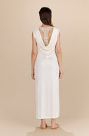 reanne Mother-of-pearl long dress with clam and guipure neckline