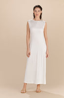 reanne Mother-of-pearl long dress with clam and guipure neckline