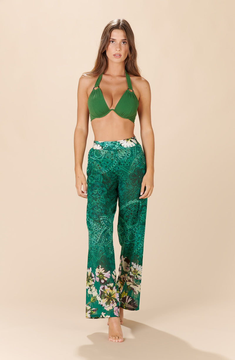 Wide-leg pants in printed voile PRIMAVERA