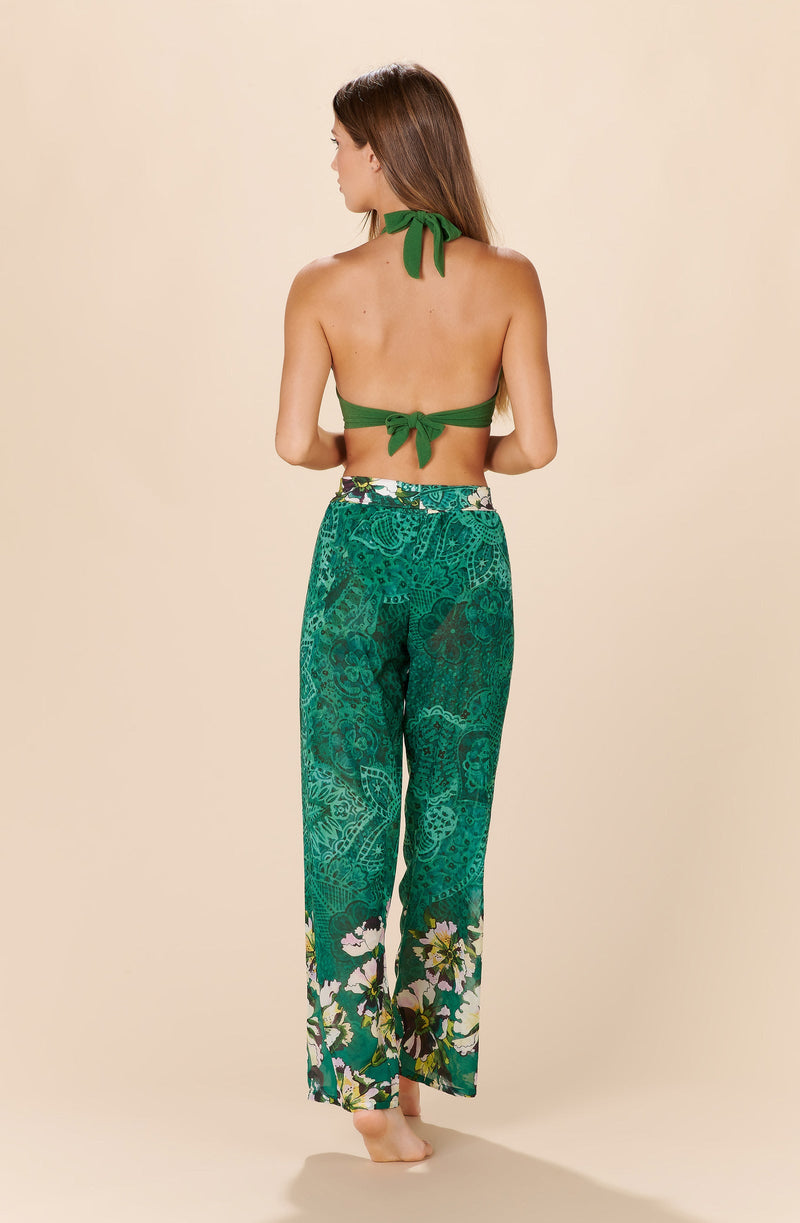 Wide-leg pants in printed voile PRIMAVERA