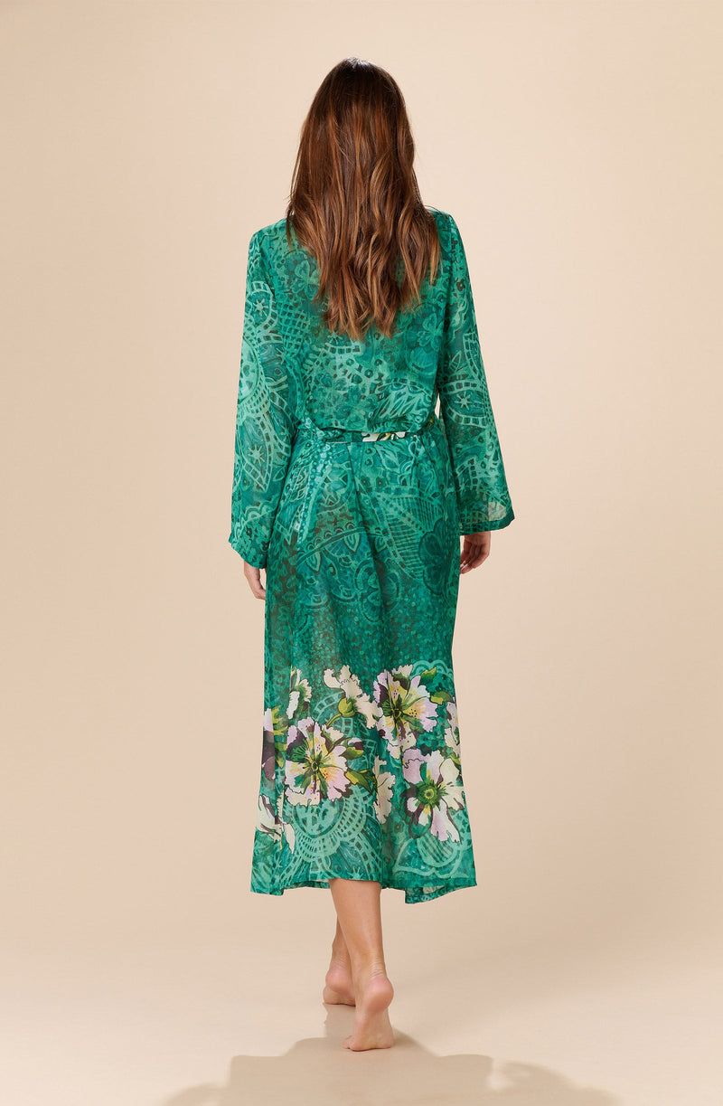 caissy Long kimono ample en voile imprimé PRIMAVERA