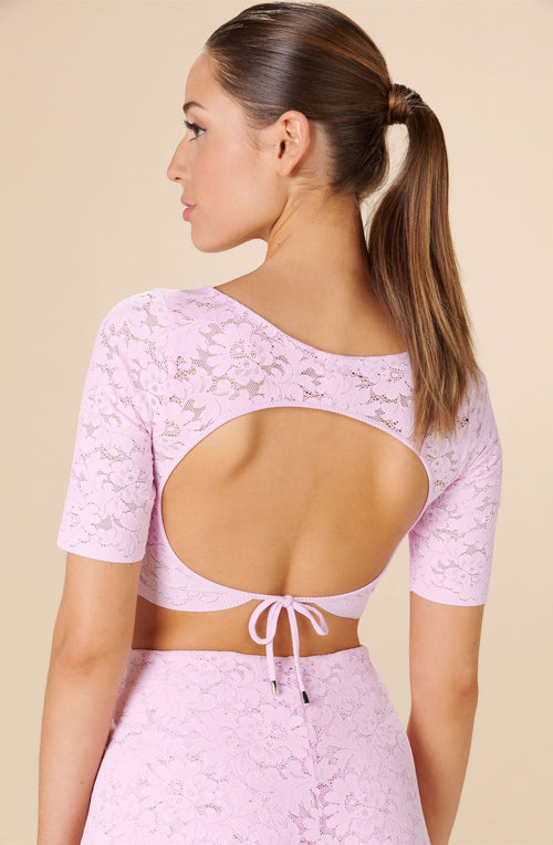 kalliope Crop-top dos nu en dentelle pink