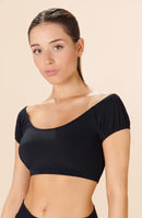 oksana Black terry boat neck crop-top