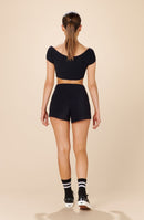 oksana Black terry boat neck crop-top