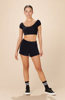 oksana Black terry boat neck crop-top