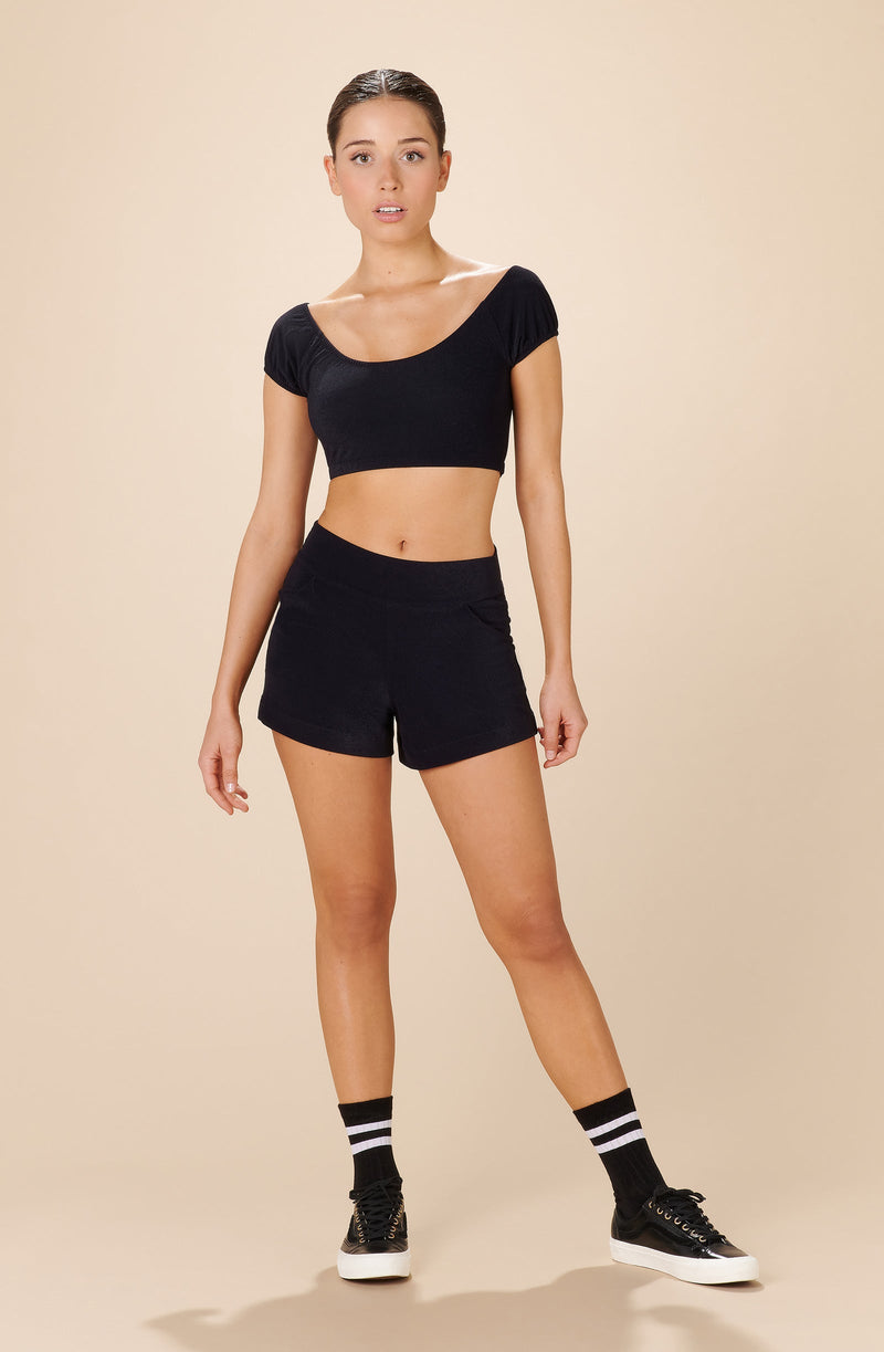 oksana Crop-top encolure bateau en éponge noir