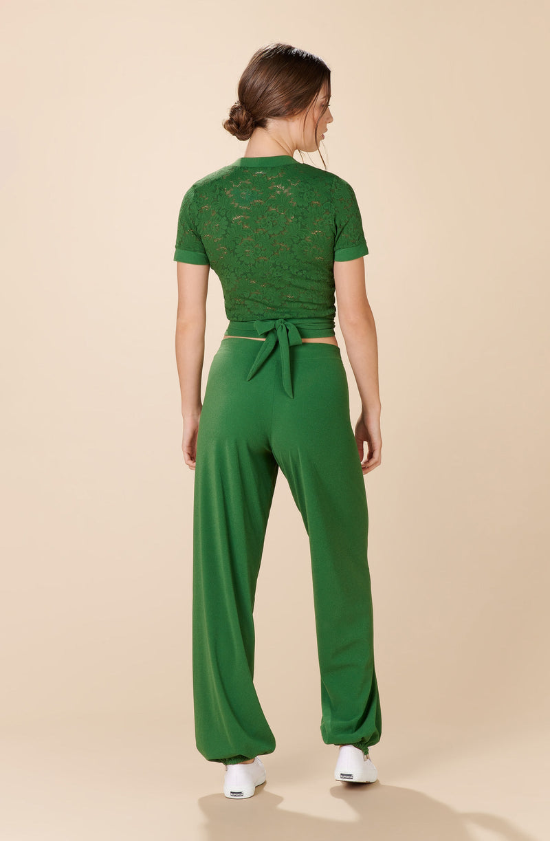 piter Pantalon taille haute en éponge vert olive