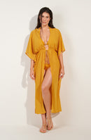 azora Robe longue ocre fendue sur les côtés