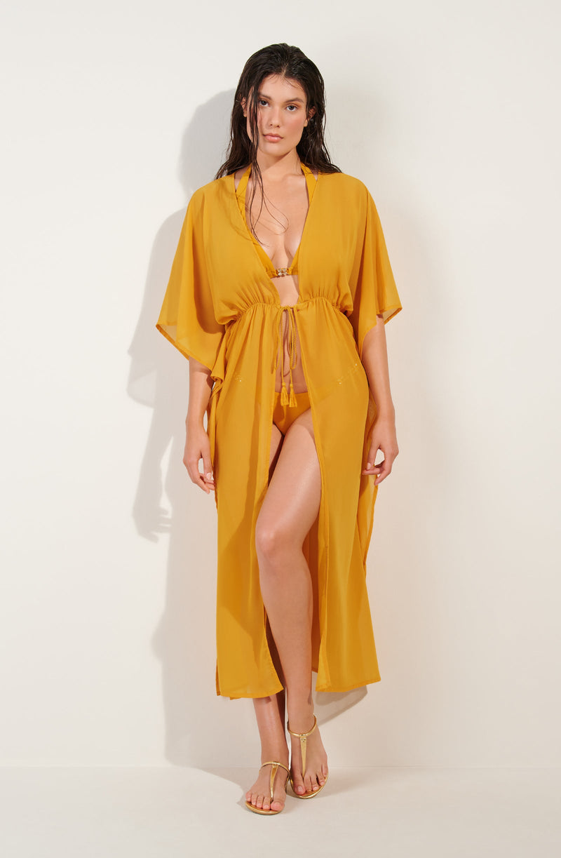 azora Ochre long dress with side slit