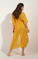 azora Robe longue ocre fendue sur les côtés