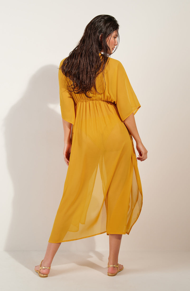 azora Ochre long dress with side slit