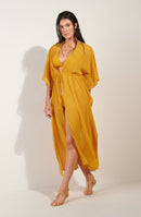 azora Ochre long dress with side slit