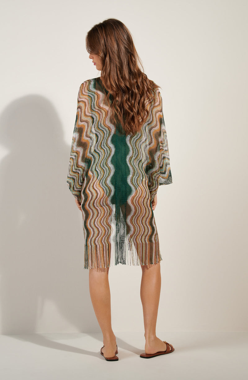 bay Semi-sheer ZIG-ZAG printed poncho