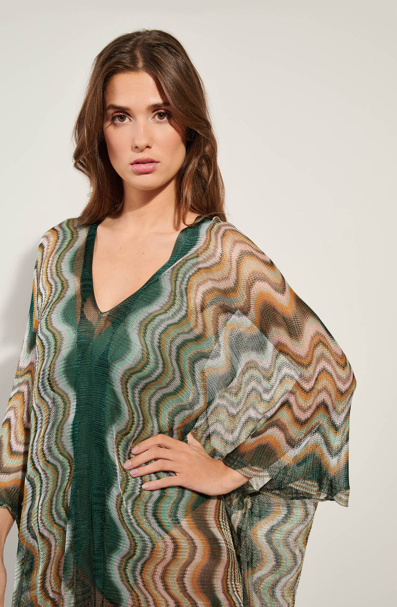 bay Semi-sheer ZIG-ZAG printed poncho