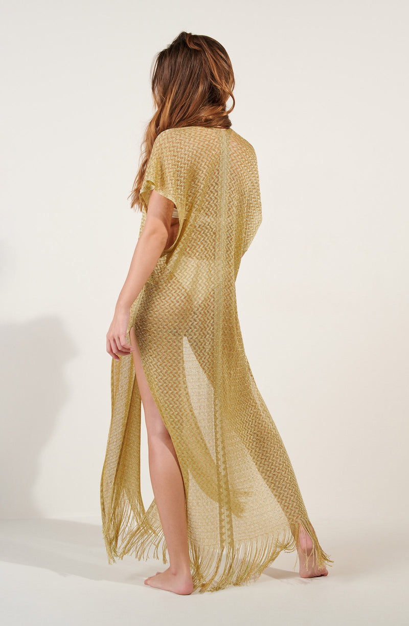 gilia Long Caftan in gold knitwear