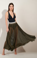 jalia Sheer pleated long skirt khaki