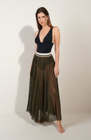 jalia Sheer pleated long skirt khaki