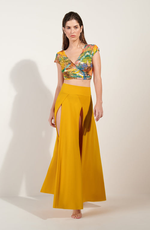 jax Ochre long slit skirt