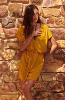 nalia Loose-fitting tunic dress in light ochre voile