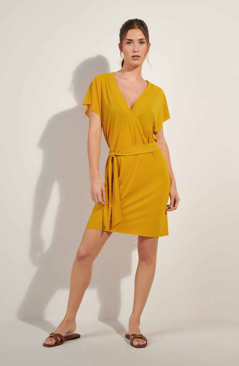 nalia Loose-fitting tunic dress in light ochre voile