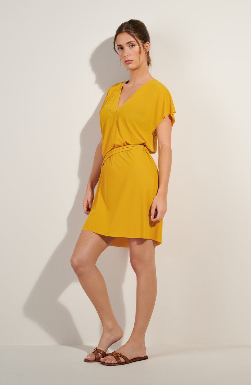 nalia Loose-fitting tunic dress in light ochre voile