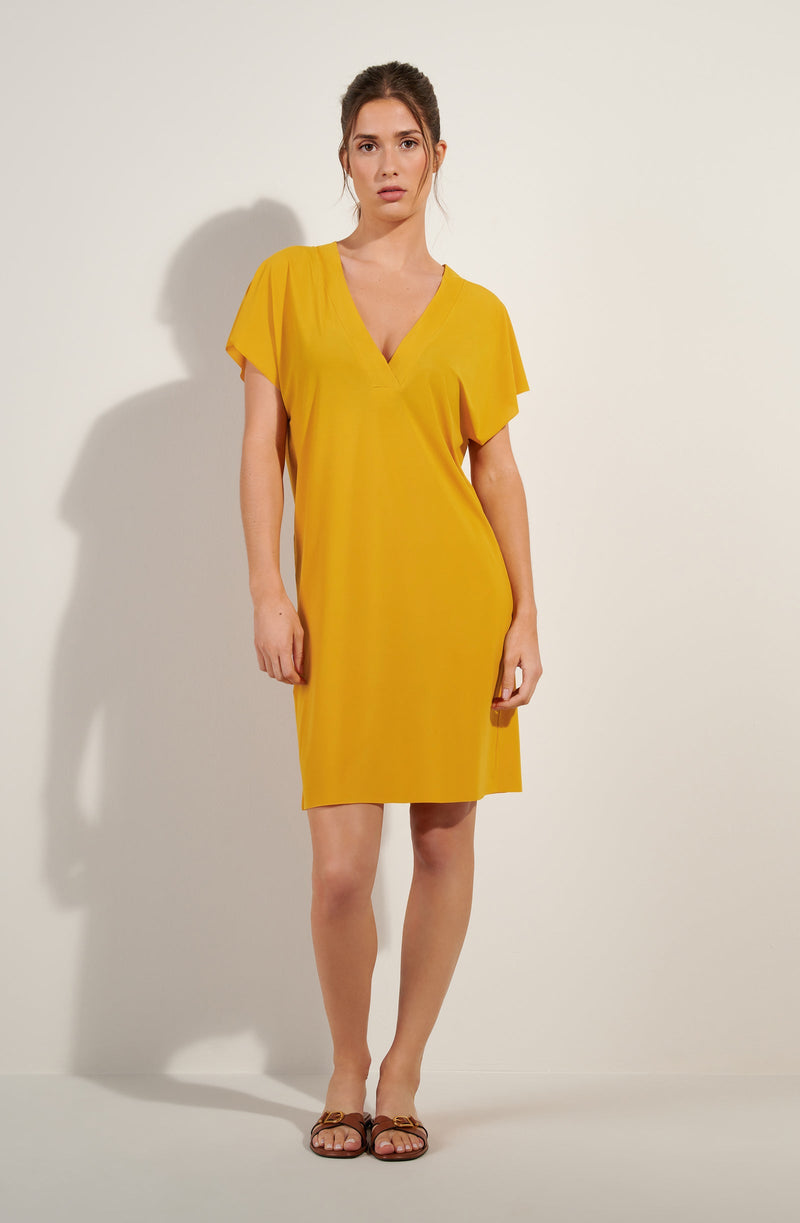 nalia Loose-fitting tunic dress in light ochre voile