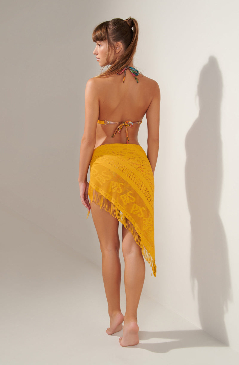 fringed Pareo panga in ochre lace